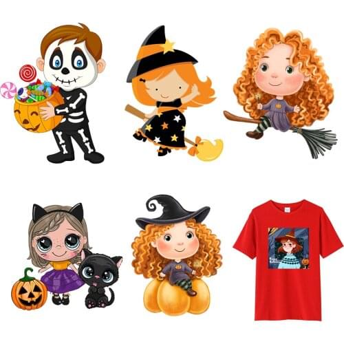 DIY Cartoon Halloween Witch Heat Transfer Sticker For Vogue Girl Clothing Patch 1 Piece. T300