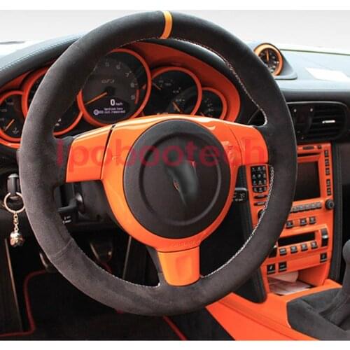 DIY All Black Suede Leather Steering Wheel Red Stitch on Wrap Cover Fit For Porsche 996 911 2006-2007