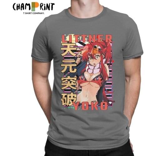 Men T-Shirt Yoko Littner Gurren Lagann Anime Funny 100% Cotton Tee Shirt Short Sleeve T Shirts Crewneck Clothing Plus Size