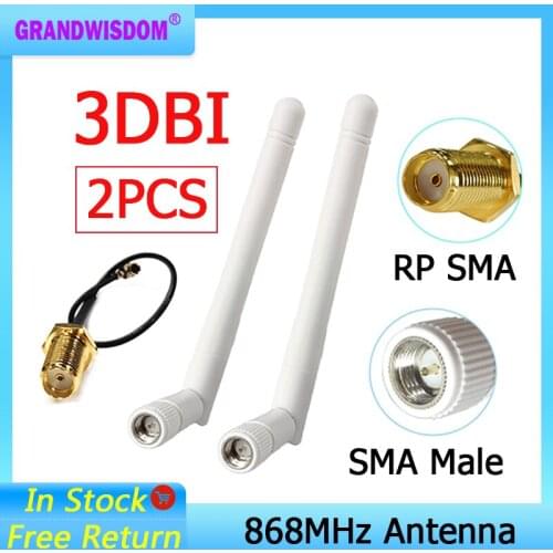 2pcs 868MHz 915MHz Antenna 3dbi SMA Male Connector GSM 915 MHz 868 MHz antena antenne waterproof +21cm RP-SMA/u.FL Pigtail Cable