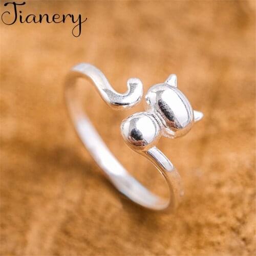 JIANERY Wholesale Real Silver Color Cat Rings For Women Big Antique Rings Finger Jewelry High Quality