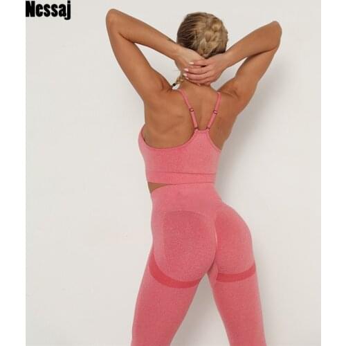 Nessaj Two Piece Set Fashion Pants Sport Clothes For Women Fitness Tracksuit Women Fitness Beauty Back Tops Gym Leggings Suits