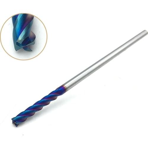 End Mill 4mm Long 100mm HRC65 4Flute D4*100L 4T Solid Carbide Fat End Mills Straight Shank Blue Coated Milling Cutter Tool