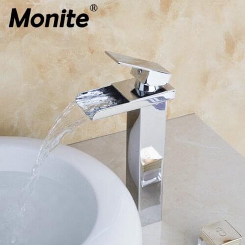 Waterfall Bathroom Basin Sink Brass Mixer Tap Vanity Faucet Chrome Finish New Single Handle with Wide Spout