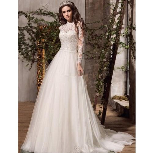 High Neck Long Sleeve Lace Wedding Dresses Hippie Vintage Bridal Gown Princess Backless Wedding Dress Romantic Robe de Mariage