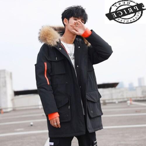 Jacket Men Winter Thick Warm 20% Duck Down Coat Man Clothes 2021 Korean Streetwear Fashion Raccoon Fur Hooded Parka 02060