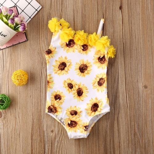 Summer Kid Baby Girls Bikini Sunflowers Leopard Print Ruffles Lace One Shoulder Swimwear Bodysuit Beachwear Outfits 0-5Y