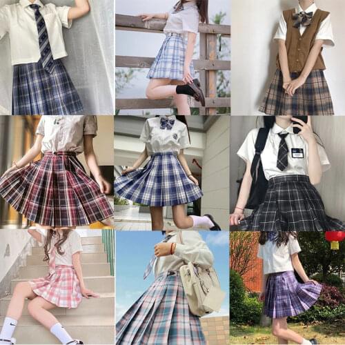 Summer Women Skirts High Waist Pleated Skirts Girls Cute Sweet Ladies Plaid Mini Skirt Women Suit Blouse + Skirt + Bow + Socks