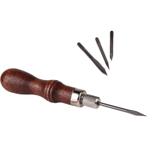 LMDZ 4 in 1 leather craft DIY Tool with Needle Awl Leather Hand Stitcher Craft Handle with 3 Needle Kit Leather Craft