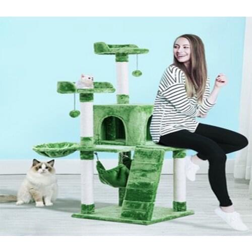 Multi-storey Cat Tree cat Apartment with Scratching Post Cat Activity Tower Pet Dollhouse Furniture Sisal Cat Toy Hammock Ladder