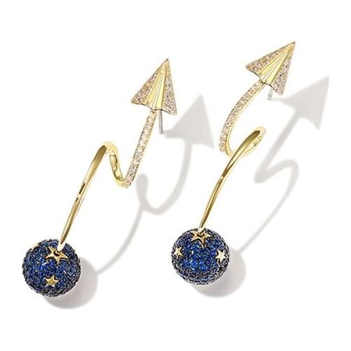 Fashion jewelry Gold micro pave Navy cubic zirconia Round Star stud Earring