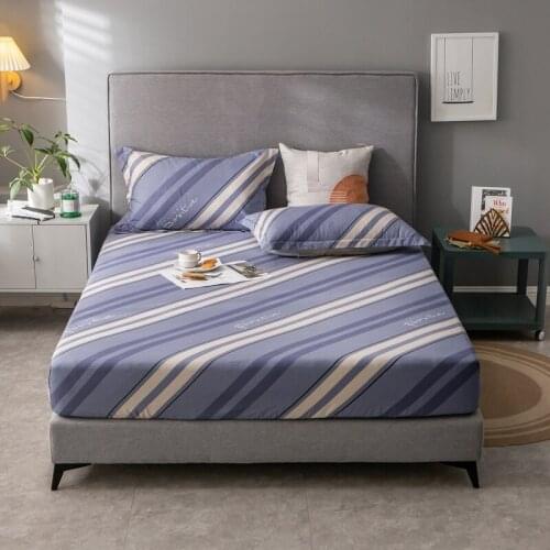 Stripe Prints Mattress Cover Cotton Fitted Sheet Four Corners with Elastic Band Bed Sheet Mattress Protector No Pillowcases