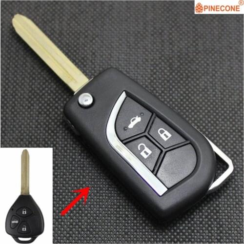 PINECONE for Toyota Camry Corolla RAV4 Reiz Car Key 2 Button TOY43 Blade Modified Flip Folding Remote Car Key Fob Shell Cover