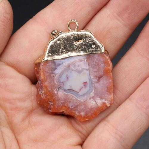 Natural Stone Pendant Irregular Rose Quartzs Plated Pendant Necklace for DIY Jewelry Best Birthday Gift Size 30x45-32x48mm