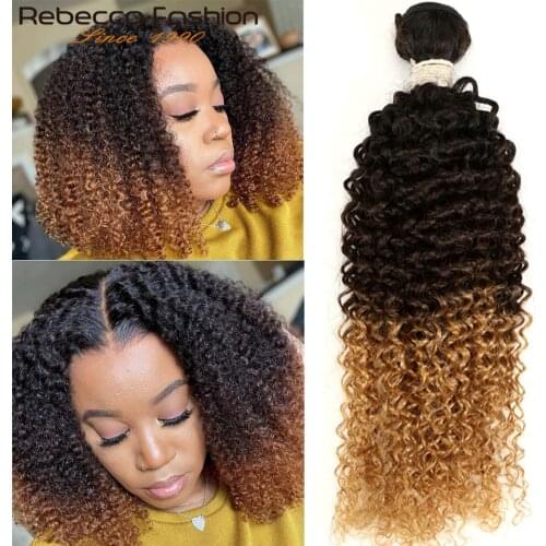 Rebecca 1/3/4 Pcs Ombre Brazilian Kinky Curly Hair Bundles Remy Three Tone Human Hair Bundles Deals Color 1B/4/27# 1B/4/30