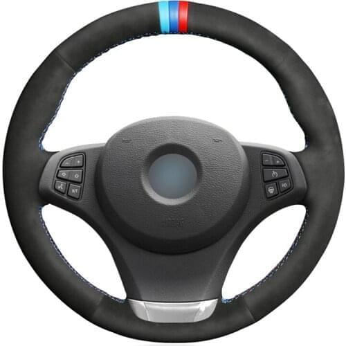 Hand-stitched Black Suede Car Steering Wheel Cover for BMW X3 E83 2003-2008 2009 2010 X5 E53 2003 2004 2005 2006