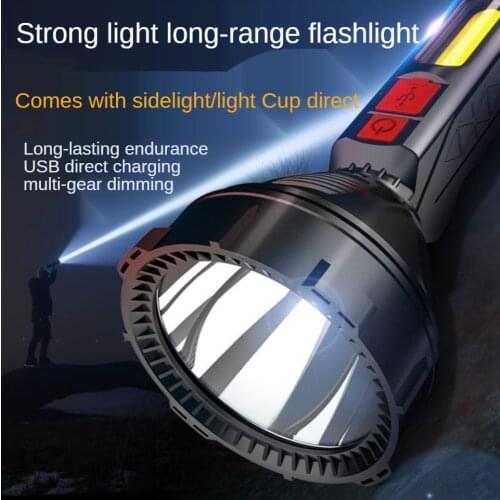 Super Bright Power Torch Rechargeable Long-Range Led Household Durable Outdoors Convenient Searchlight Emergency Light torch COB