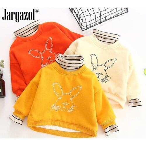 Girls Sweater Shirt Turtleneck Shirts Rabbit Printed Fashion Baby Girl Winter Thick Warm Shirt Flee Inside Soft Sweatshirts