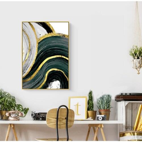 Creative Abstract Watercolor Crossing Over Black Gold Ink Canvas Painting Wall Art Pictures Poster Prints Living Room Home Decor