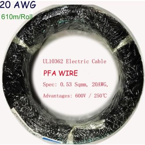 UL10362 20AWG Heat Resistable PFA Wire 600V Tinned Copper 0.54mm2 Electric Wire Lamp Lighting Cable Cord Flexible 250C