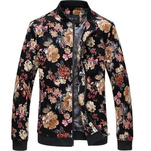 2020 Spring Fashion Floral Bomber Jacket Plus size 6XL-M Mens Jacket Korean Slim Fit Long Sleeve Men Jacke Coats Streetwear Men