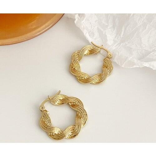 Monlansher Geometric Thick Twist Weave Hoop Earrings Gold Silver Color Metal Womens Earrings Daily Vintage Earrings Jewelry