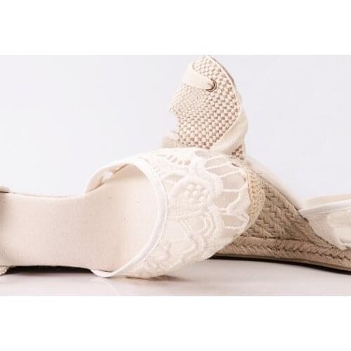 2019 spring summber High heel 90mm women shoes high-heeled Canvas lady shoes casual wedge espadrilles sandal