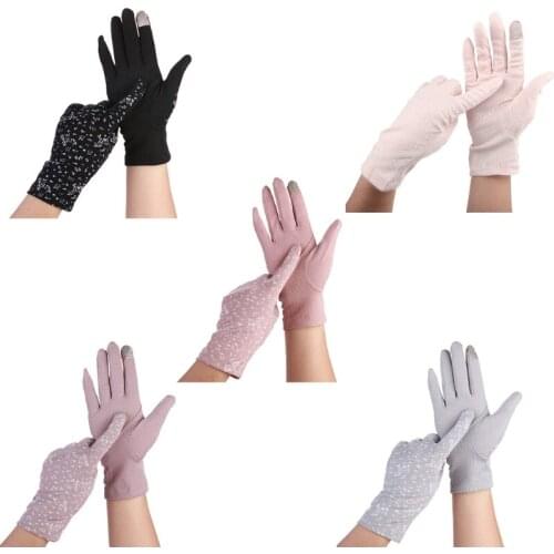 Women Summer Floral Touchscreen Gloves Non-Slip Mesh Sunscreen Driving Mittens X7JB