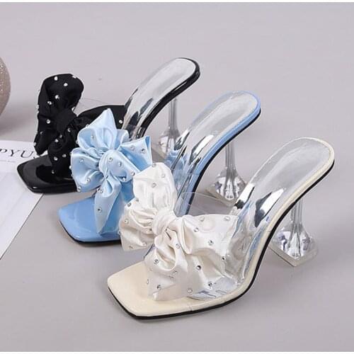 Women Slippers High Heels Bowknot Plus Size Woman Sandals Summer Shoes PU Fashion Ladies Plus Size Elegant Footwear 2021
