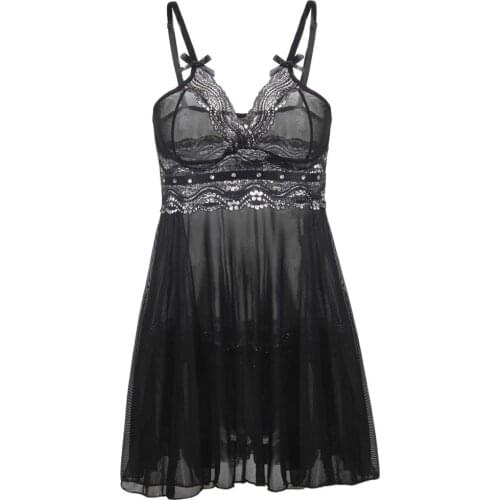 S M L XL XXL 3XL 4XL 5XL 6XL Plus Size Sexy Lingerie Hot Women Deep V Neck Rhinestone Sleepwear Costume Babydoll