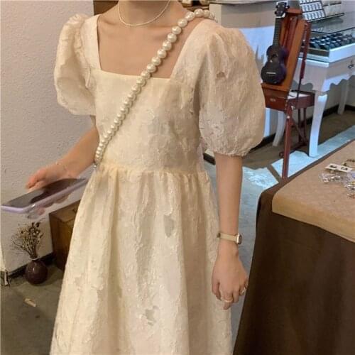 Fairy Vintage Midi Dress Women Elegant Backless Korean Party Floral Dress Female Square Collar Long One-piece Dress 2021 Summer