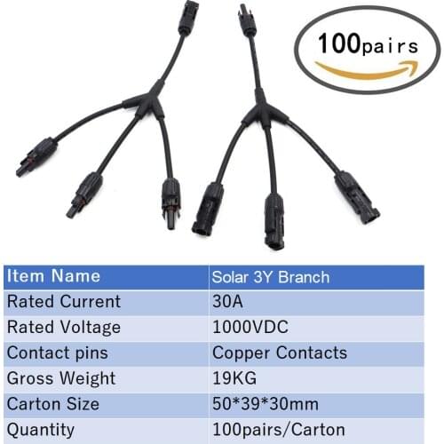 100pairs / Carton PV 3Y Parallel Branch Connector Adapter F/F/F/M and M/M/M/F Solar Panel Cable Y Branch Connector 3 in 1