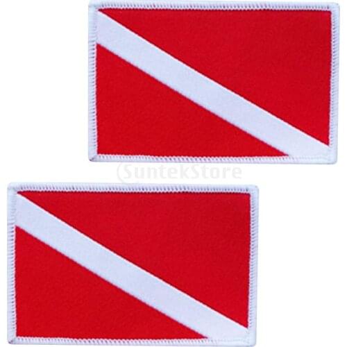 2 PACK 70 x 45mm Diver Down Flag Patch Embroidered Sew On Underwater Scuba Diving Dive Emblem Souvenir Gift