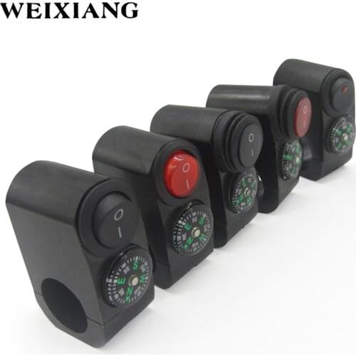 22mm Motorcycle ATV Handlebar Switch Headlight Hazard Brake Fog Light ON OFF Switches With Indicator Light Waterproof Compass