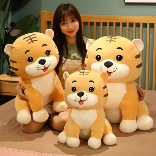 45-65cm Lovely Happy Smile Sitting Tiger Plush Toys High Quality Soft Stuffed Animal Tiger Pillow for Kids Baby Decor Gifts