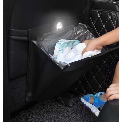 Car organizer storage Bag with Led Light Trash Rubbish Can Garbage Bag Holder Chair Seat Back Folding storage Bag Multifunction