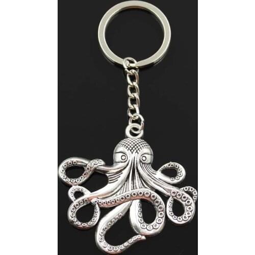 Fashion Octopus 59x57mm Pendant 30mm Key Ring Metal Chain Bronze Silver Color Men Car Gift Souvenirs Keychain Dropshipping