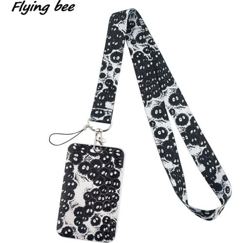Flyingbee X1646 Black Briquettes Cartoon Style Anime Lovers Key Chain Lanyard Neck Strap For USB Badge Holder DIY Hang Rope