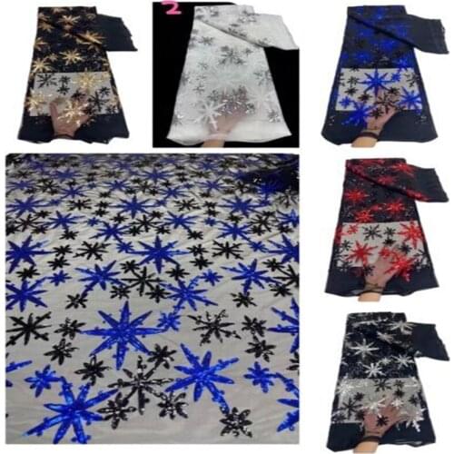 Black 5Yards royal blue Gold French Lace Fabric Bride Wear African Mesh Lace Fabric Embroidery Sequins Tulle Fabrics Sew
