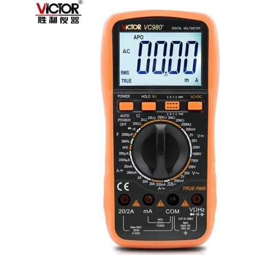 VICTOR VC980+ 4 1/2 True RMS Digital Multimeter Autoranging Resistance Capacitance Frequency DC AC Voltage Current Tester Meter