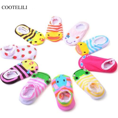 COOTELILI Cartoon Baby Socks With Rubber Soles Lace Anti Slip Floor Socks For Baby Girls Boys Cotton Infant Socks 0-2 Years