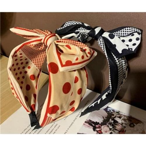 Teen Girls Bow Hairband Dots Print Women Headdress Wide Headband Large Bow Knotted Center Hairband Adults Headwear Head Band