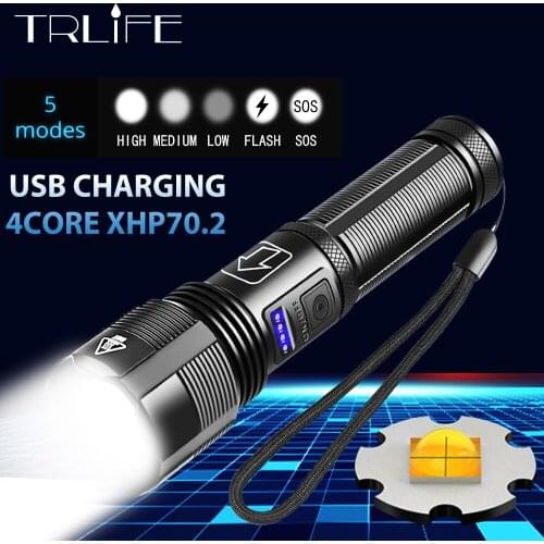 XHP70.2 Flashlight 4Core Tactical Flashlights 5Modes XHP50.2 USB Rechargeable Flashlamp Waterproof Zoom Torch Use18650 Battery