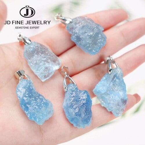 JD Single Design Semi-Precious Pendants Rough Raw Blue Stone Natural Aquamarine Stone Pendant Random Size 1pcs Wholesale