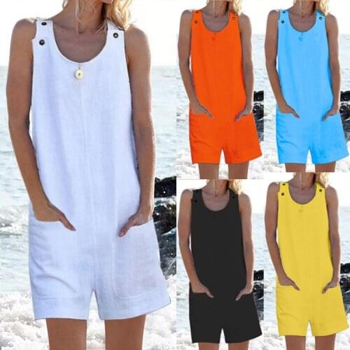 Plus Size Women Fashion Loose Casual Solid color Round neck sleeveless Shorts pocket summer jumpsuit Rompers
