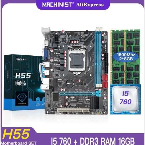 H55 motherboard LGA 1156 set kit gamer pc with Intel core I5 760 processor DDR3 16GB(2*8GB) 1600mhz desktop RAM memory HM55-P3