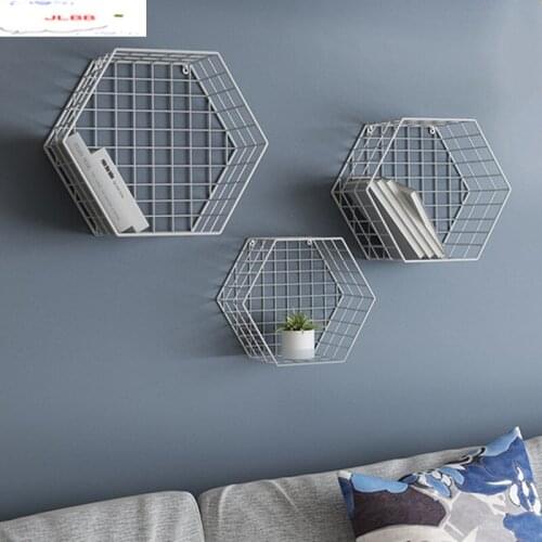 Nordic Wind Wall Shelf TV Wall Hanging Decorative Display Stand Metal Frame Partition Living Room Storage Rack Household Shelf