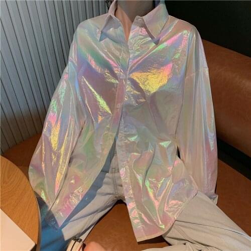 New come ! Transparent Laser Symphony Sunscreen Pocket Jersey Jacket Clear Jacket Iridescent Rainbow Hologram Shirt Blouse Coat