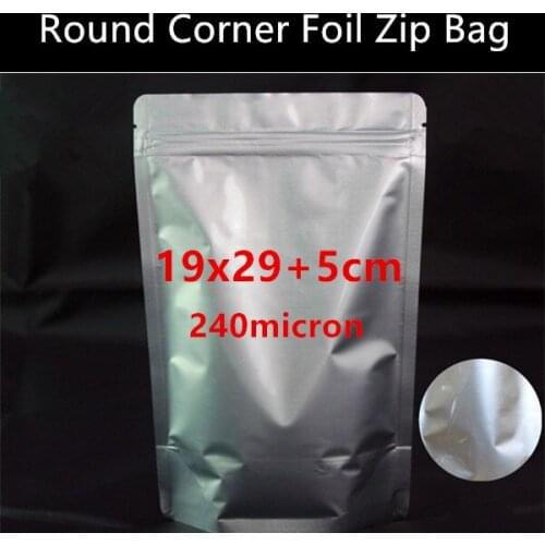 Wholesale 100pcs 19*29cm+5cm(Bottom) 240mic Round Corner Cutted Aluminum Foil Bag Coffee Beans/Nuts Zipper Bag Foil Sealer Bag