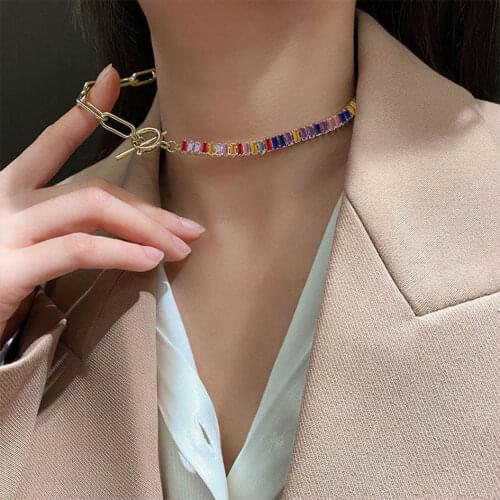 HaHaGirl Zircon Crystal Choker Necklaces For Women Geometric Shiny Rhinestone Necklaces Statement Fashion Jewelry Girl Gifts